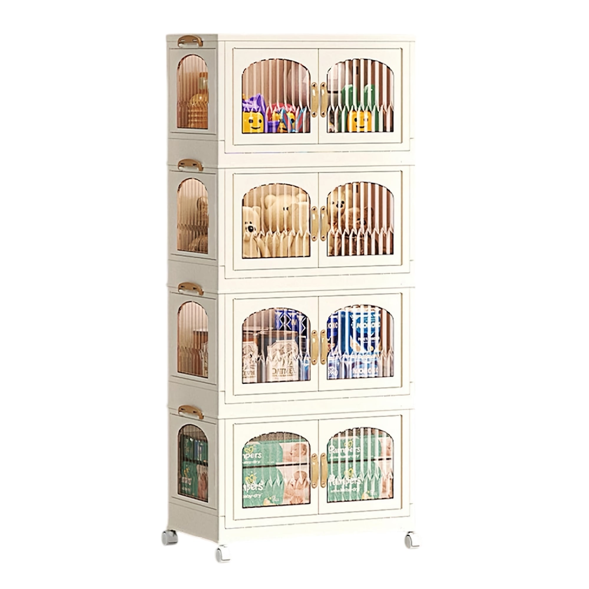 4-Tier Stackable Storage Cabinet, Portable Collapsible Container Box with Wheels for Home, Kitchen, Bathroom, Office - YT7013 4-Tier Stackable Storage Cabinet, Portable Collapsible Container Box with Wheels for Home, Kitchen, Bathroom, Office - YT7013